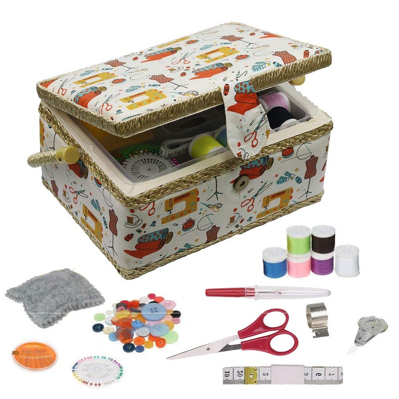 D&D Sewing Basket - Sewing Basket Organizer with Handle & Insert Tray and Sewing Kit Accessories - Measures 9 3/4" x 7" x 5"H - Image 1